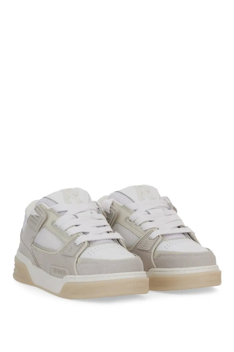 Represent mens studio sneaker white low-top in beige and white with chunky sole and layered suede and mesh materials