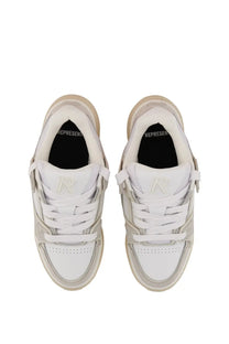 Represent men’s studio sneaker white with sleek minimalist design white leather and subtle gray accents on tongue logo