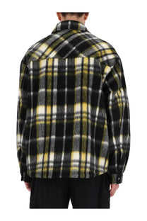 Represent men’s textured overshirt in a cozy oversized black and yellow plaid flannel with white accents