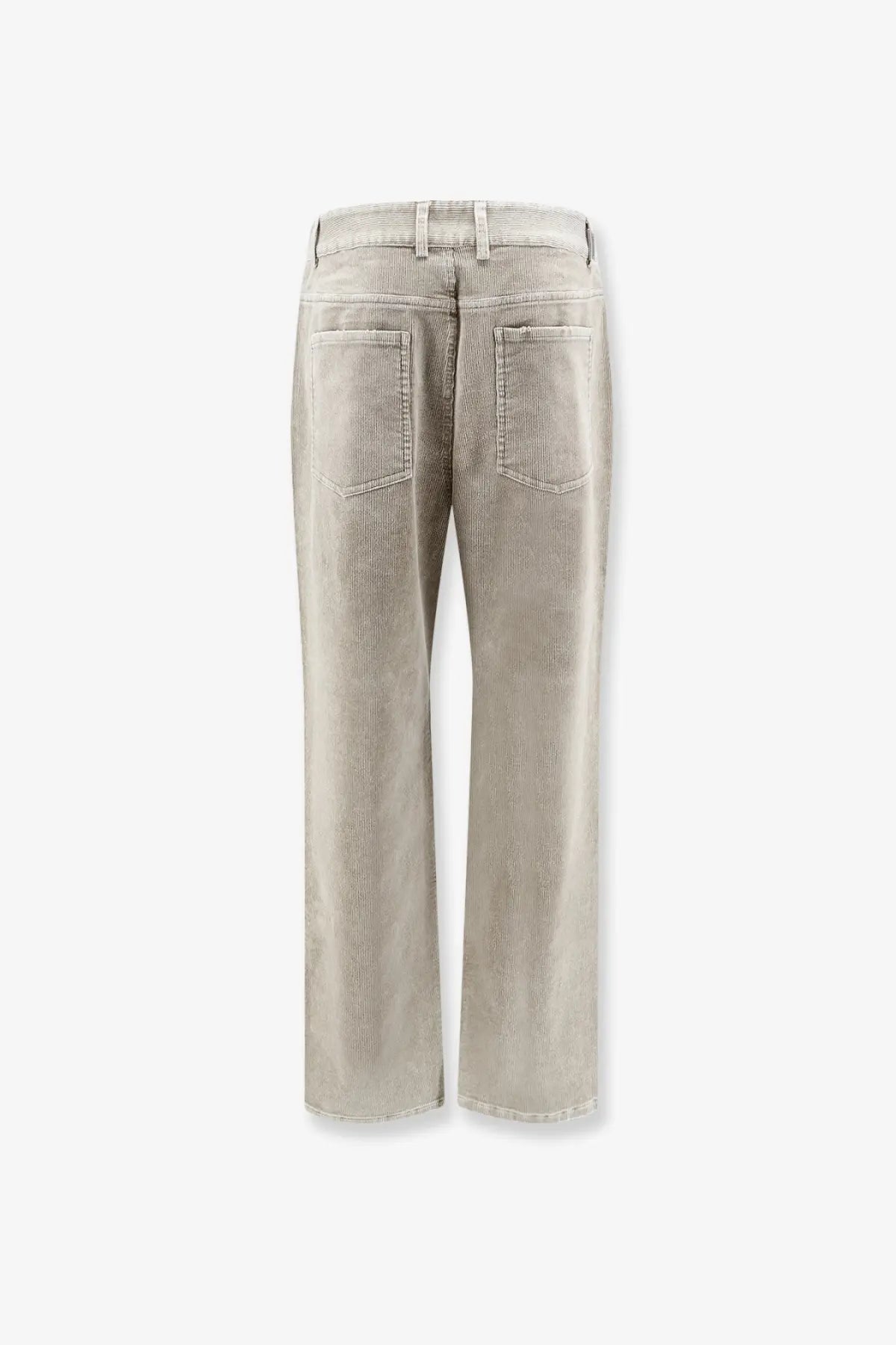 Light-wash denim jeans with straight-leg cut and classic back pockets shown from the back side