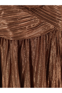 Retrofete women’s amberley pleated dress in bronze metallic textured fabric with a shimmering draped neckline