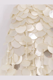 Retrofete womens Eudora top white shimmering off-white sequined garment with delicate pearl strands detailing