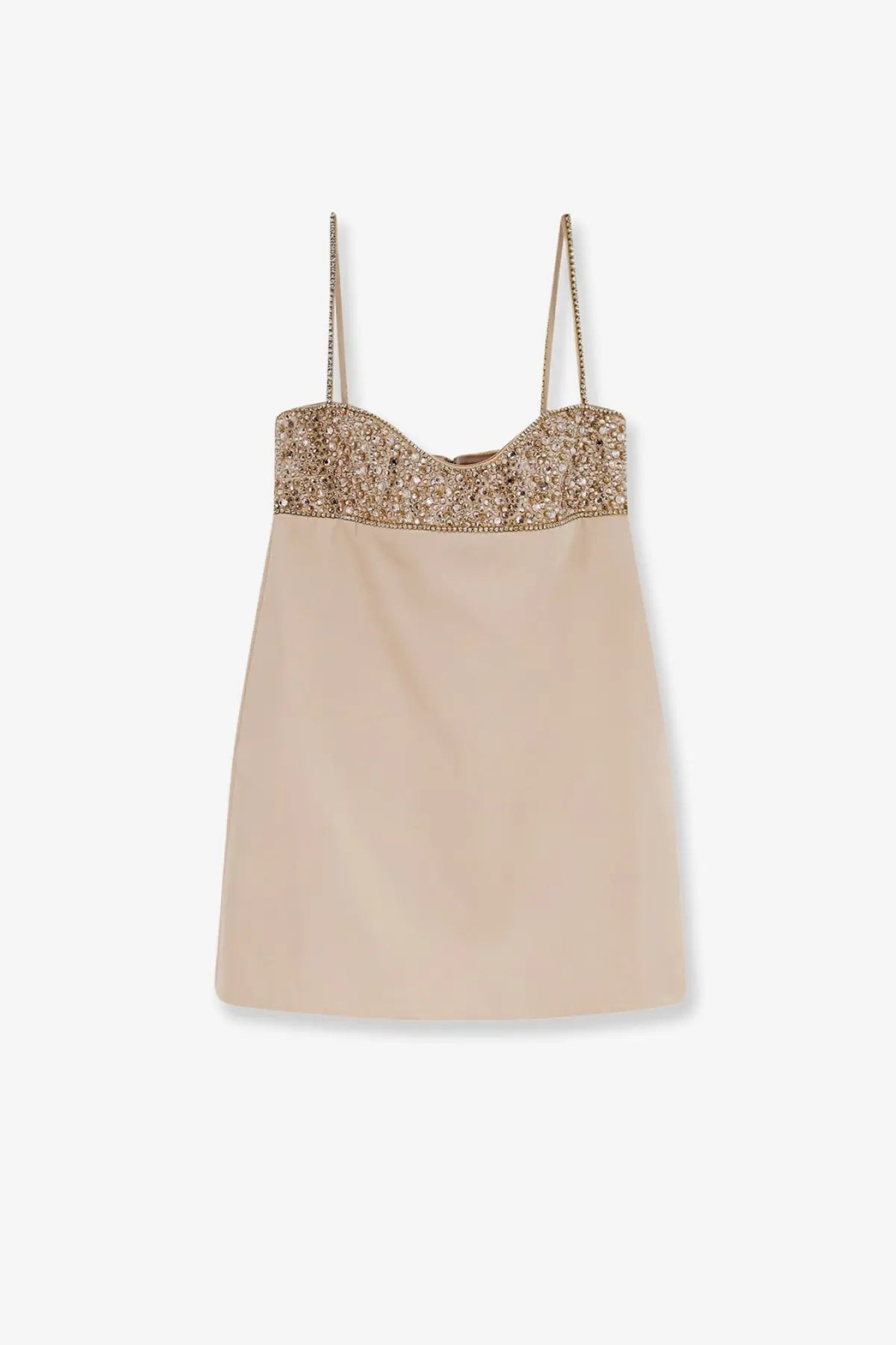 Retrofete women’s shyla satin dress macadamia beige camisole with sparkling gold beaded neckline and delicate chain straps