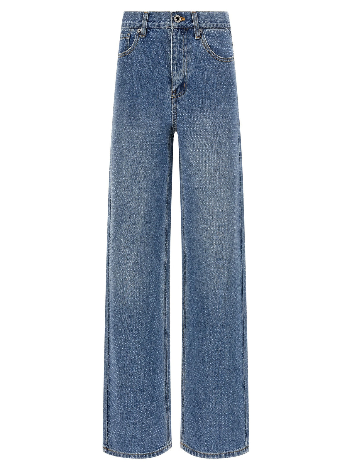 self-portrait Rhinestone Denim Straight Leg Jeans Blue