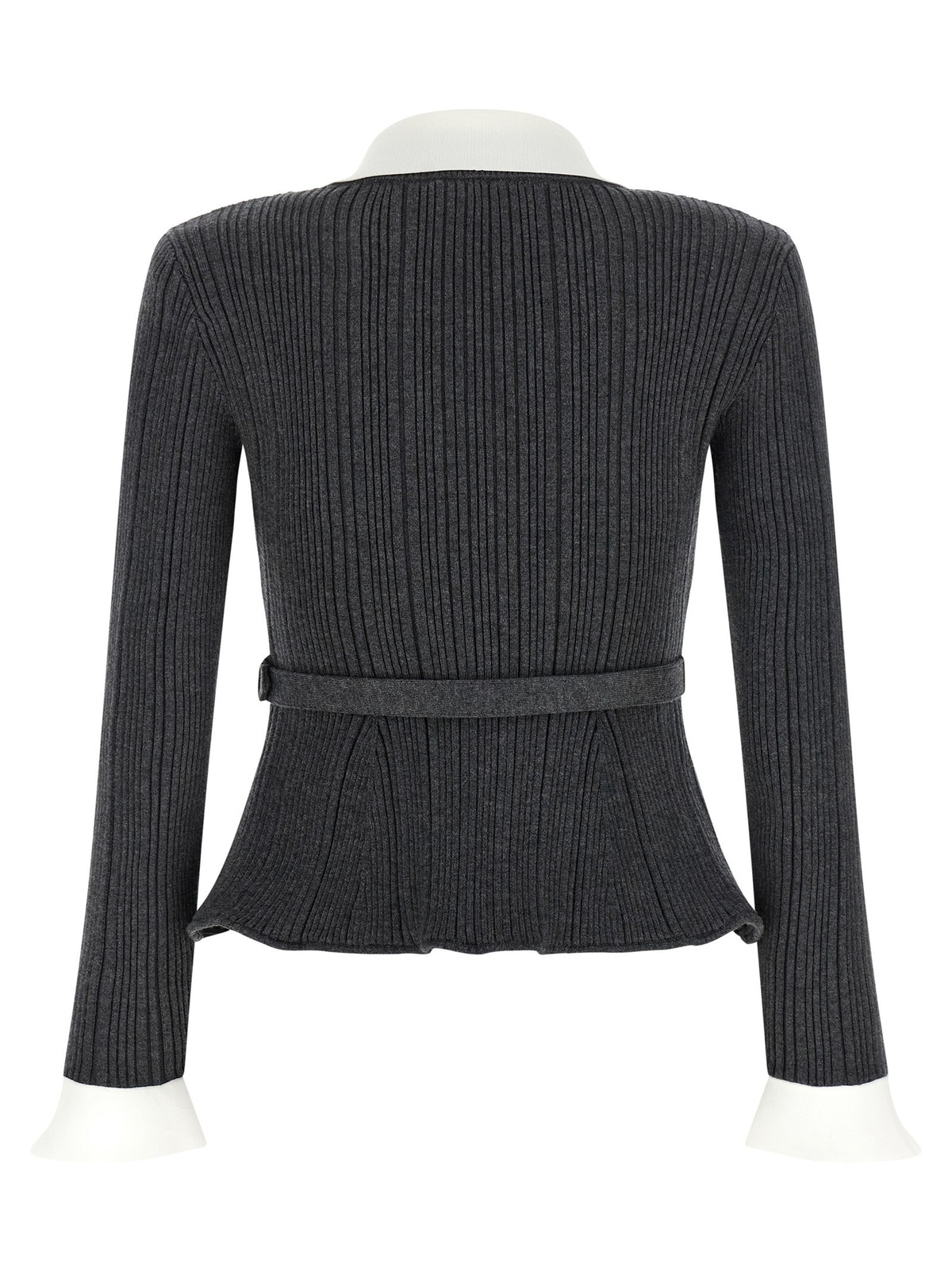 self-portrait Ribbed Cardigan Grey