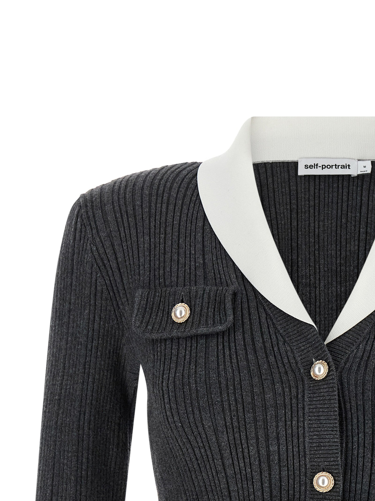 self-portrait Ribbed Cardigan Grey