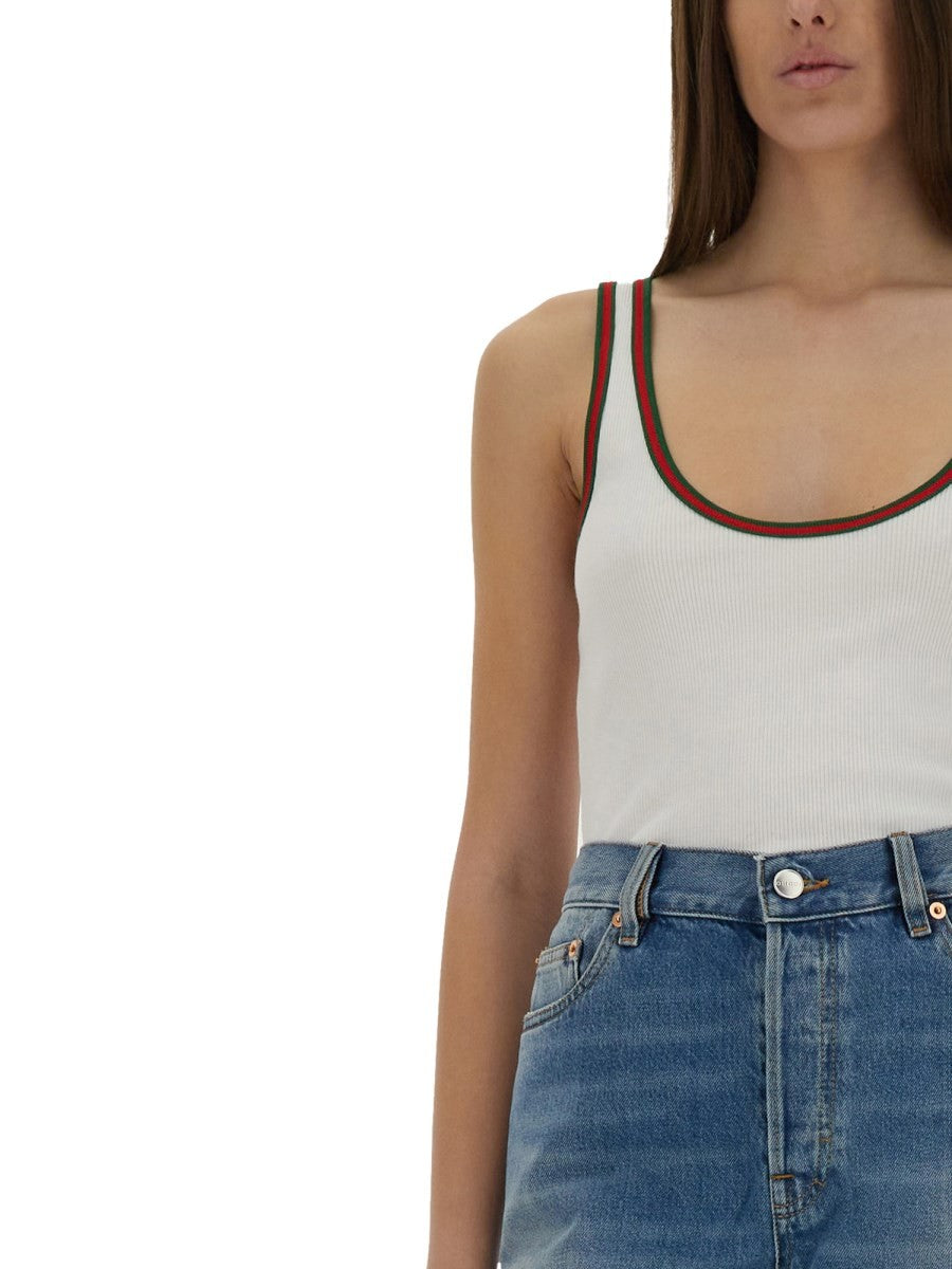 Gucci Women's Ribbed Cotton Tank Top White