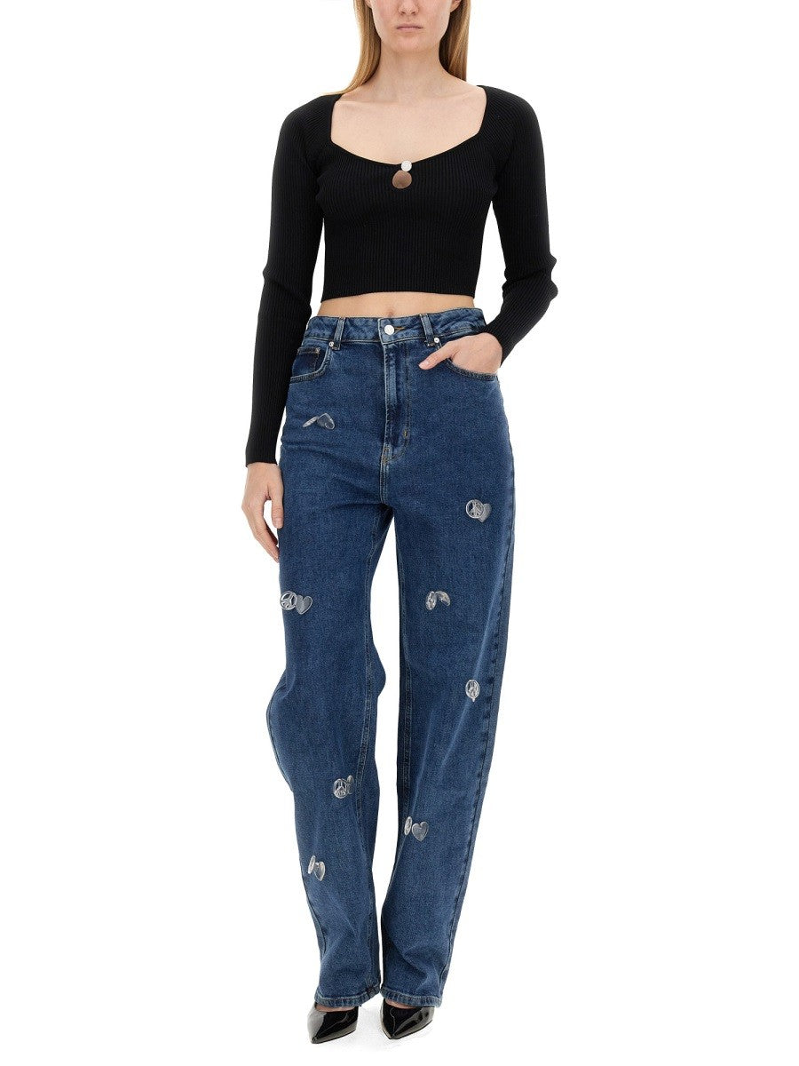 Moschino Jeans Women's Ribbed Crop Top Black