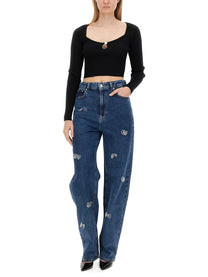 Moschino Jeans Women's Ribbed Crop Top Black