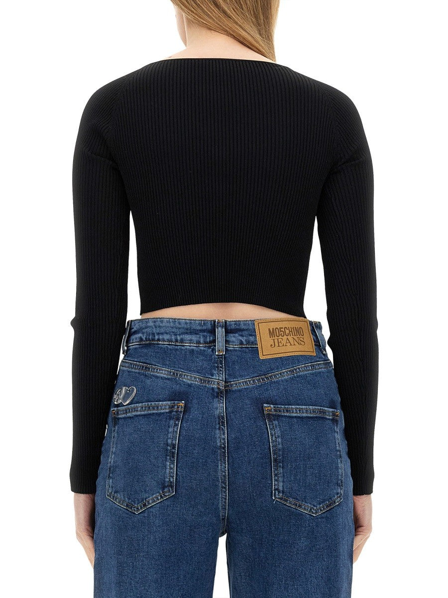 Moschino Jeans Women's Ribbed Crop Top Black
