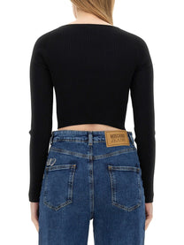 Moschino Jeans Women's Ribbed Crop Top Black