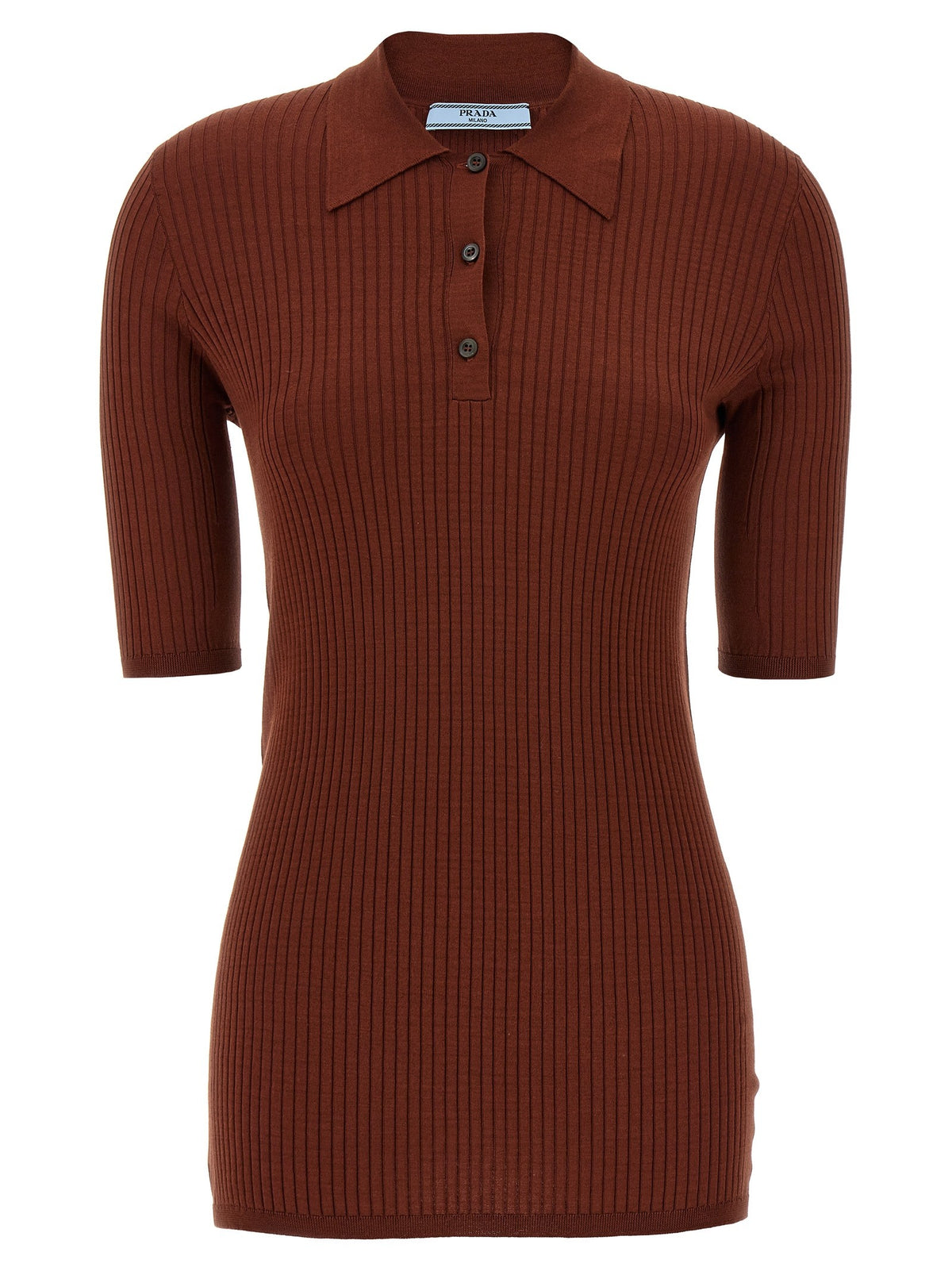 PRADA Ribbed Polo Shirt Brown