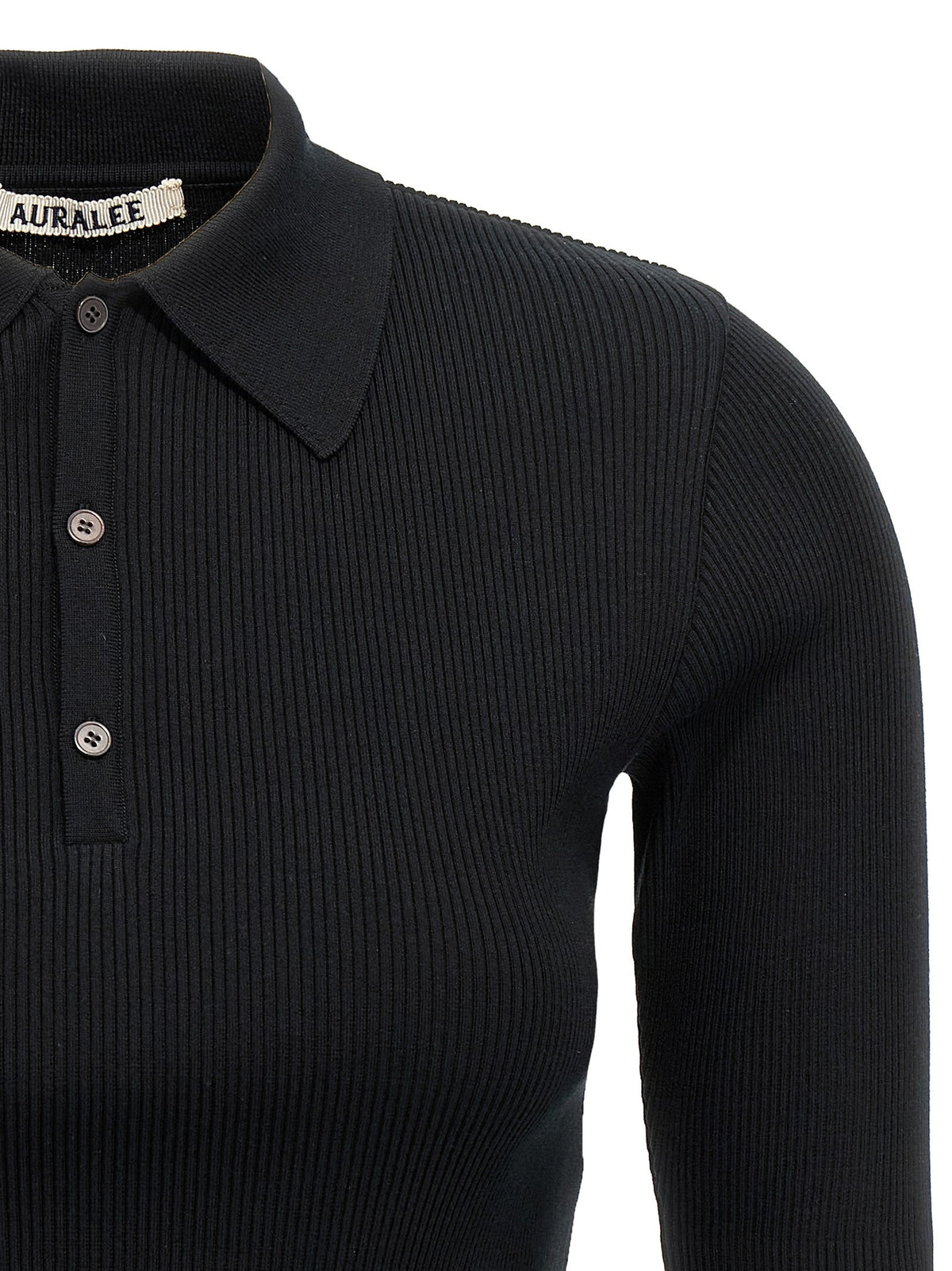 AURALEE Ribbed Polo Shirt Black