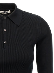 AURALEE Ribbed Polo Shirt Black