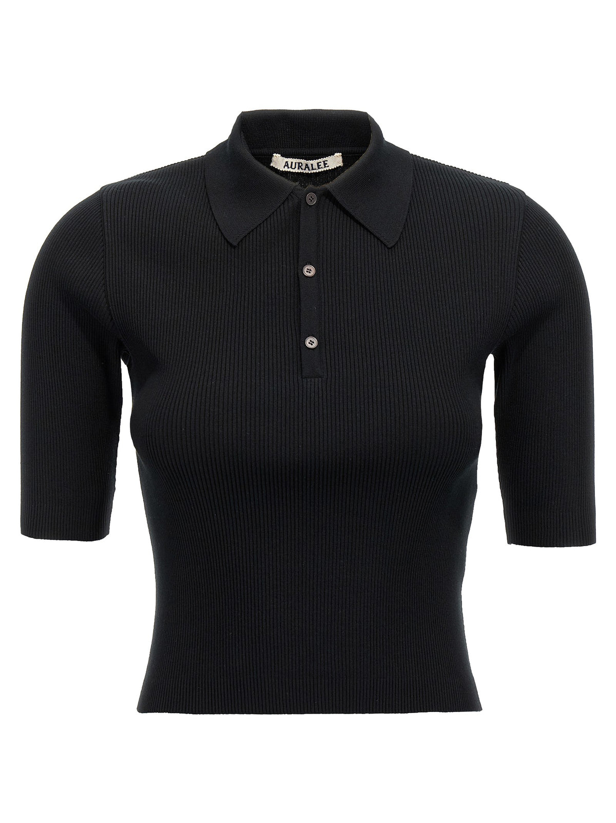 AURALEE Ribbed Polo Shirt Black