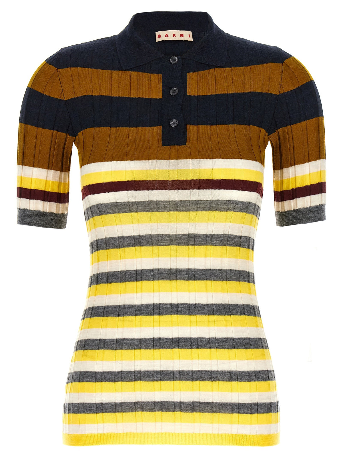 Marni Ribbed Wool Polo Shirt Gold