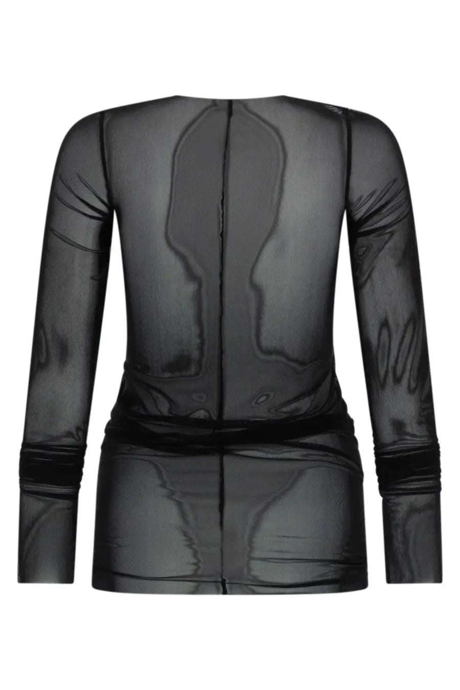 Rick owens lilies women’s black sheer long-sleeved fitted top with subtle textured pattern