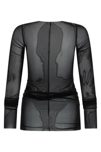 Rick owens lilies women’s black sheer long-sleeved fitted top with subtle textured pattern