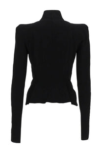Rick Owens Lilies women’s giacca princess black long-sleeved top with high collar and structured puffed shoulders