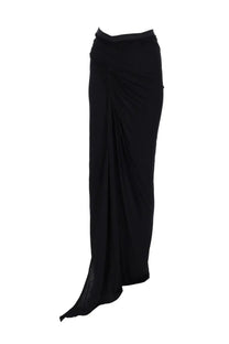 Rick Owens Lilies women’s black asymmetrical maxi skirt with draped front and flowing fabric design
