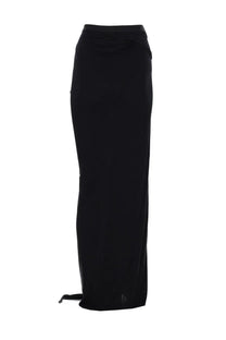 Rick Owens Lilies women’s black high waisted maxi skirt with a sleek form fitting silhouette and subtle side slit