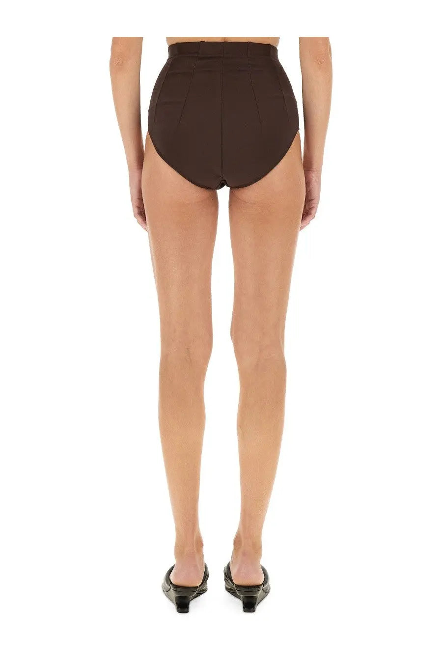 Brown high-waisted briefs with tailored structured design from Rick Owens Lilies womens high waisted shorts collection