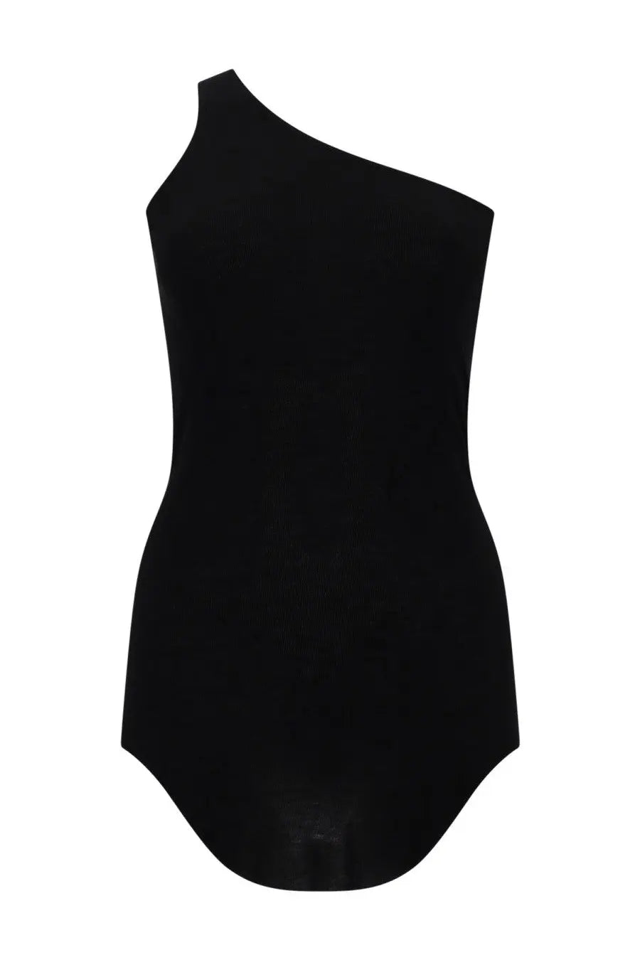 Rick Owens Lilies women’s black one-shoulder bodysuit with a sleek form-fitting design in lightweight fabric