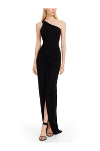 Rick owens lilies women’s black one-shoulder floor-length gown with draped front and high slit
