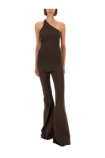 Rick Owens Lilies women’s one piece top brown sleek one shoulder jumpsuit with flared legs and form fitting fabric