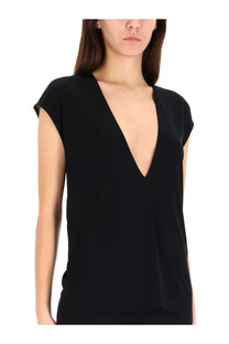 Rick Owens Lilies women’s black sleeveless shirt with deep v-neckline and soft flowing fabric