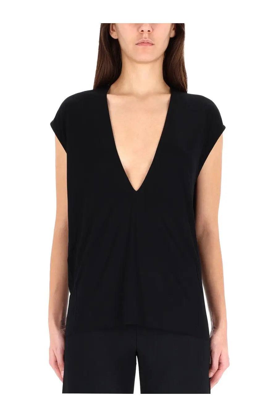 Rick owens lilies women’s black sleeveless shirt with deep v-neckline for stylish casual wear