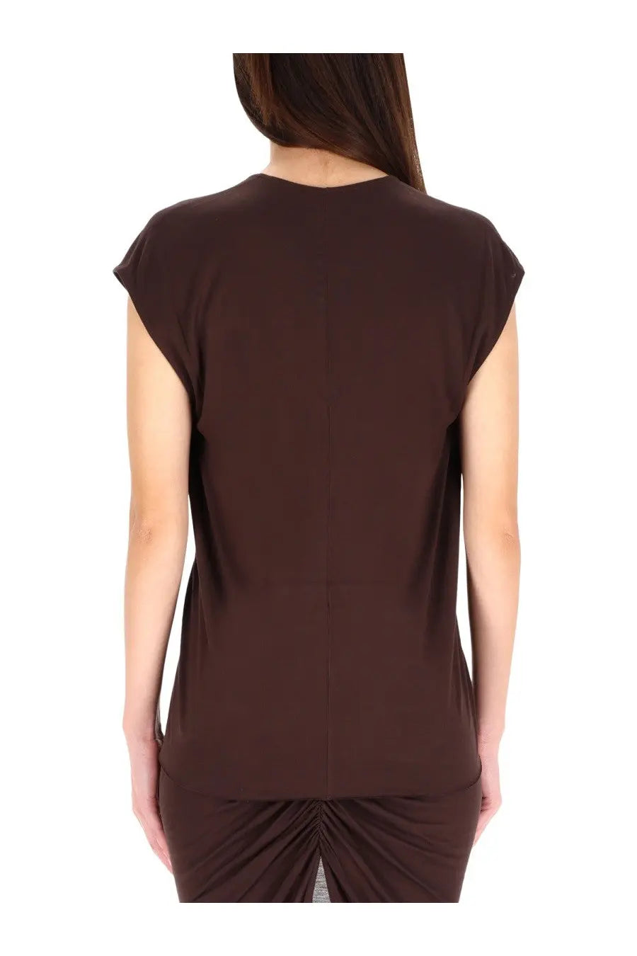 Rick Owens Lilies women’s shirt dylan brown sleeveless top with relaxed fit and subtle ruching at the back