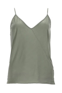 Rick Owens Lilies women’s top in jade grey satin with thin spaghetti straps and a flattering v neck camisole design