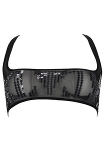 Rick owens lilies women’s unhorny black top featuring black mesh bra with silver sequin vertical patterns