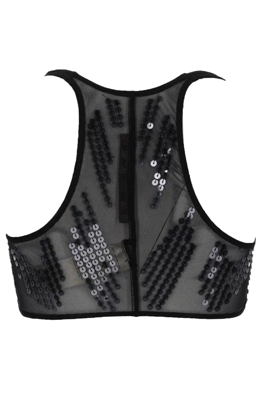 Rick owens lilies women’s black mesh bra with sequined straps and central zipper detailing
