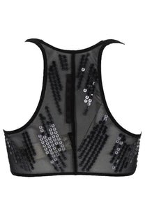 Rick owens lilies women’s black mesh bra with sequined straps and central zipper detailing