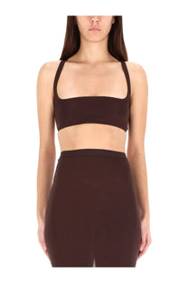 Rick Owens Lilies women’s brown solid crop top with thin straps and minimalist design in unhorny brown color