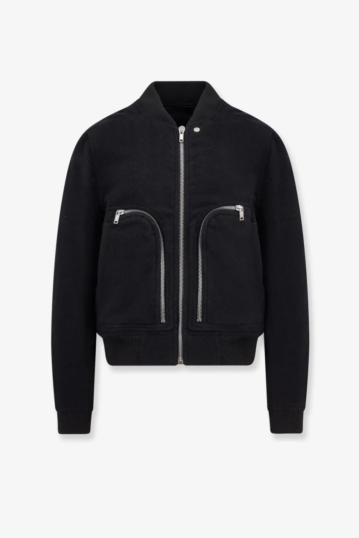 Rick owens men’s bauhaus flight black virgin wool bomber jacket with ribbed cuffs waistband and zippered pockets
