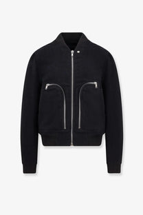 Rick owens men’s bauhaus flight black virgin wool bomber jacket with ribbed cuffs waistband and zippered pockets