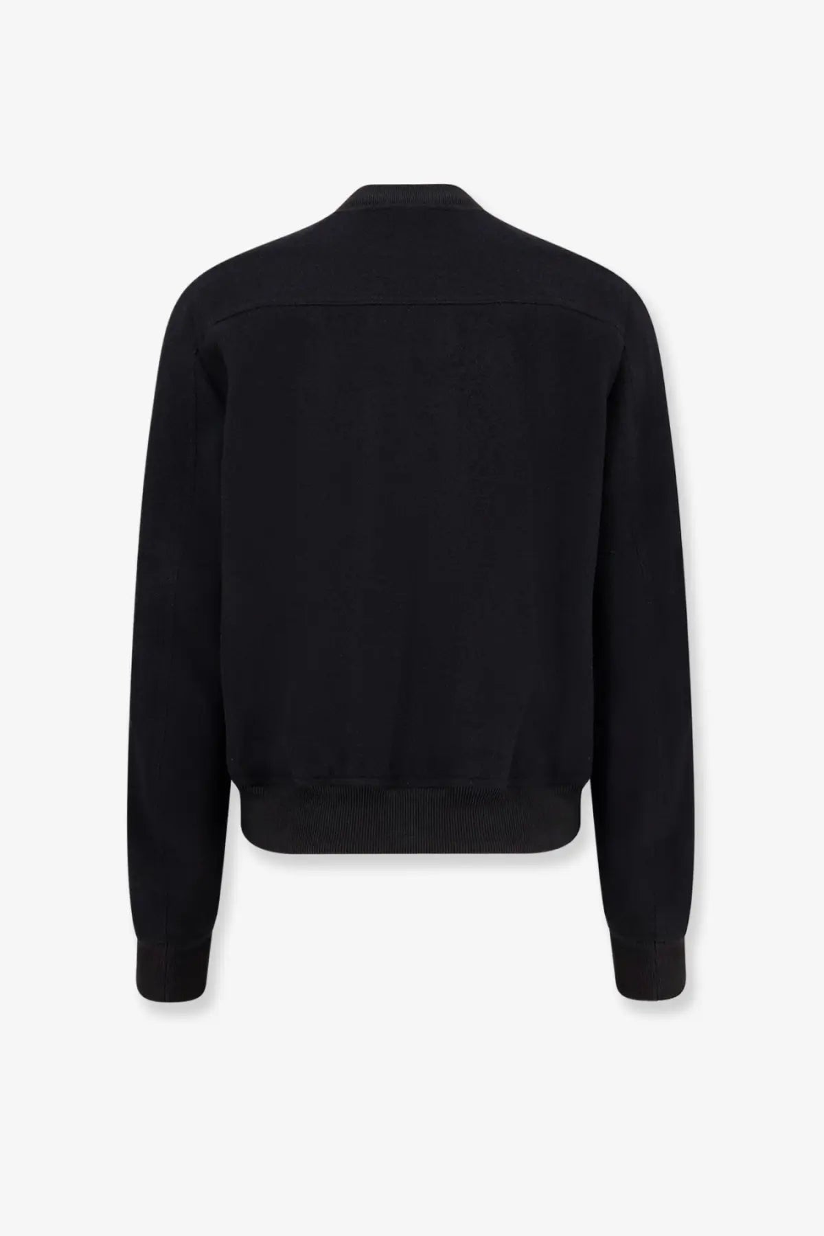 Rick Owens men’s bauhaus flight black bomber jacket with ribbed cuffs and hem made from virgin wool