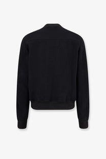 Rick Owens men’s bauhaus flight black bomber jacket with ribbed cuffs and hem made from virgin wool