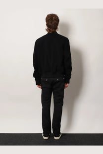 Rick Owens men’s bauhaus flight black bomber jacket made of virgin wool with ribbed cuffs and collar