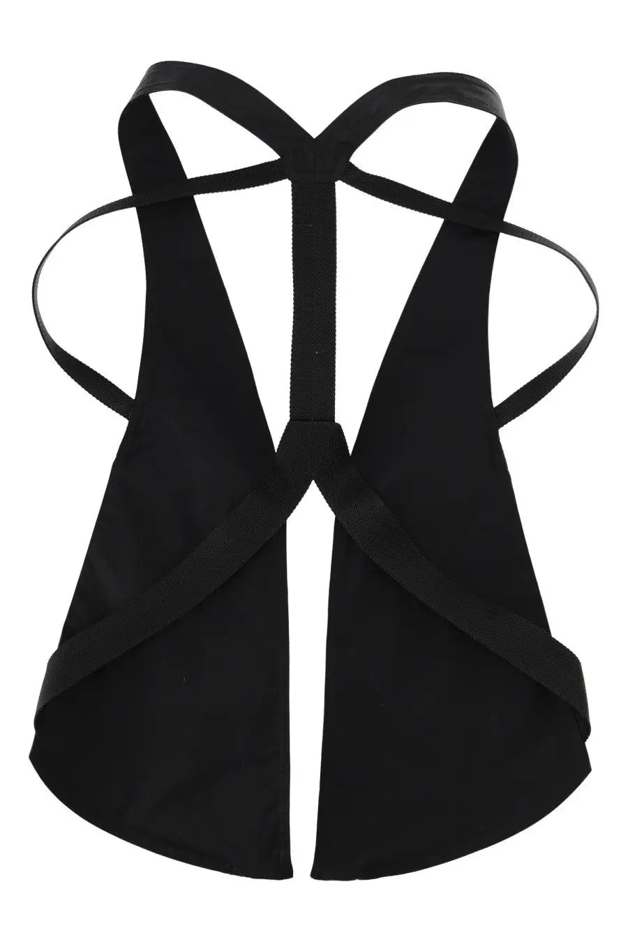Rick owens men’s bauhaus vest black back side showing strappy backless design with crisscross straps and sleek minimalism