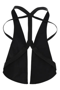 Rick owens men’s bauhaus vest black back side showing strappy backless design with crisscross straps and sleek minimalism