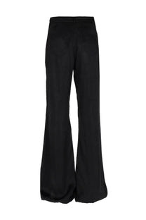Rick Owens men’s bolan bootcut pants black in black satin with a sleek flowing wide-leg silhouette