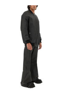 Rick Owens men’s black bomber jacket with full-length zipper and ribbed cuffs in high-quality material