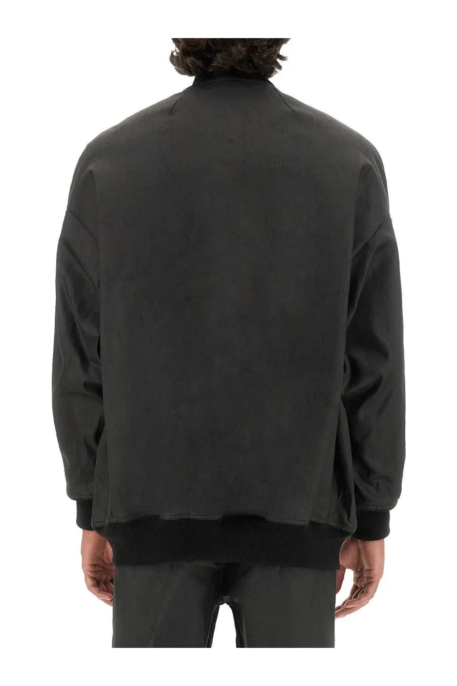 Rick owens men’s bomber black jacket with matte finish and ribbed cuffs in black color