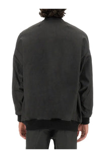 Rick owens men’s bomber black jacket with matte finish and ribbed cuffs in black color