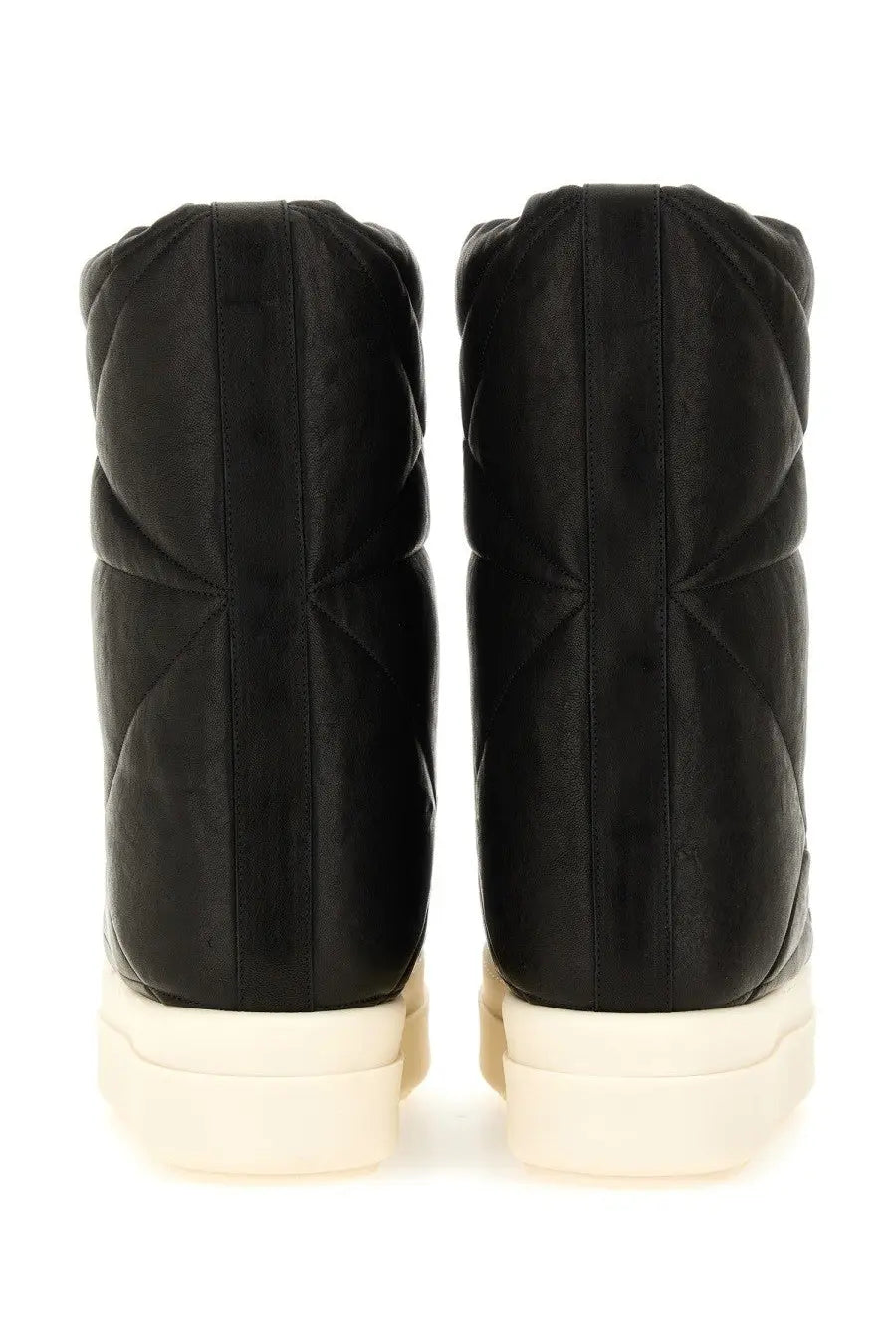 Rick owens men’s boot mega bumper lunar black quilted high-top sneakers with cream rubber sole