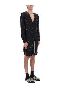 Rick owens men’s boxers shorts in black with white mathematical equations printed on a black long-sleeved shirt fabric